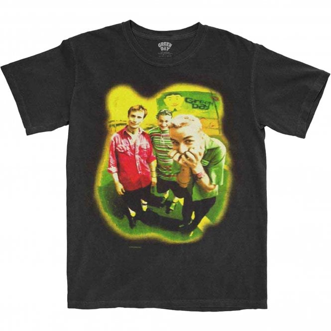 Rock Off Green Day Neon Photo T Shirt in Black