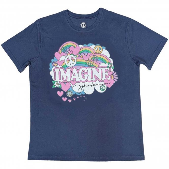 Rock Off John Lennon Rainbows Love And Peace T Shirt in Navy