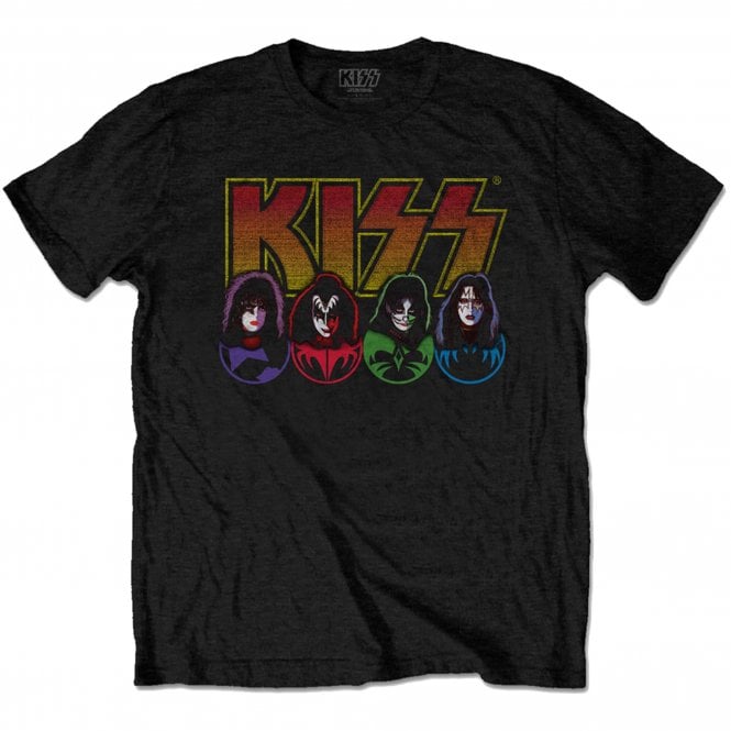 Rock Off Kiss Logo Faces & Icons T Shirt in Black