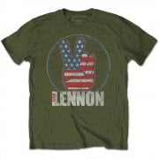 Rock Off Lennon Peace Fingers Us Flag Green