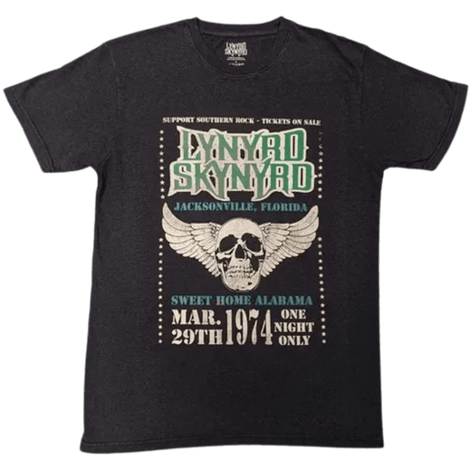 Rock Off Lynyrd Skynryd Winged Skull T Shirt in Black