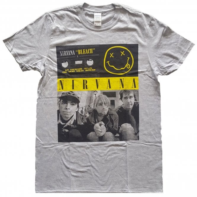 Rock Off Nirvana Bleach Cassettes T Shirt in Grey