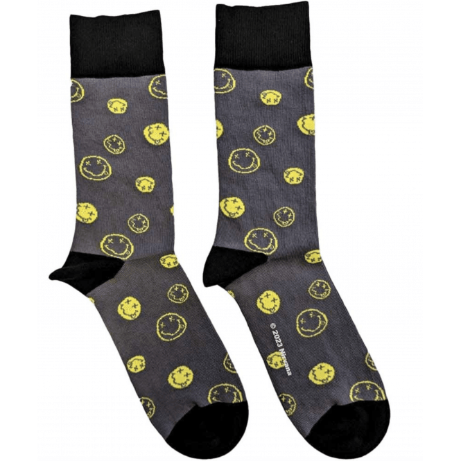 Rock Off Nirvana Mixed Smileys Socks in Charcoal