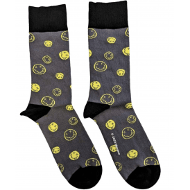 Rock Off Nirvana Mixed Smileys Socks in Charcoal