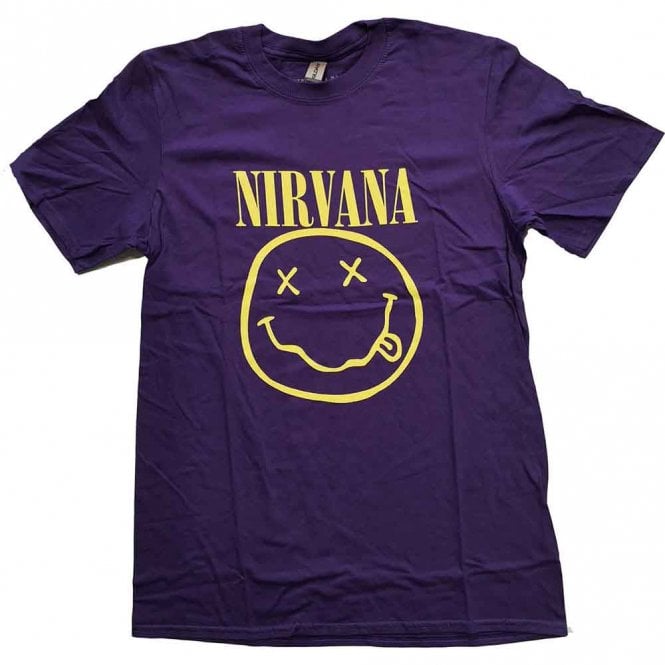 Rock Off Nirvana Yellow Happy Face Flower Sniffin T Shirt Purple