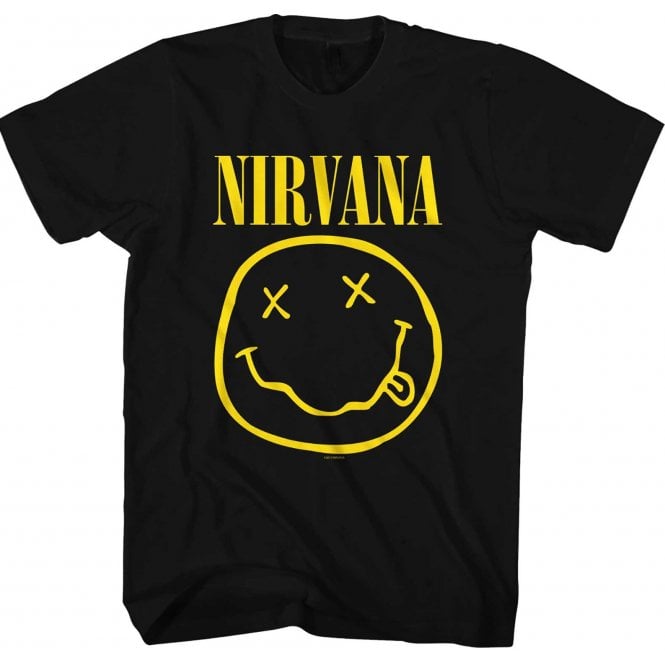 Rock Off Nirvana Yellow Happy Face T Shirt Black