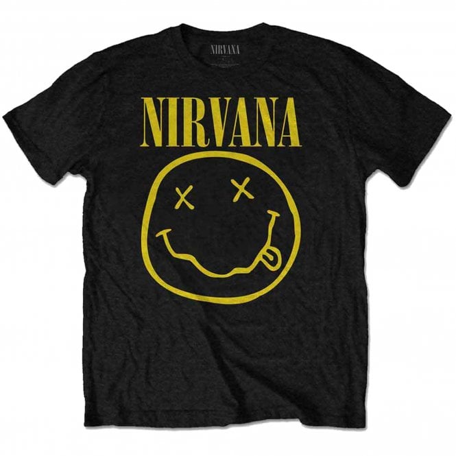 Rock Off Nirvana Yellow Happy Face T Shirt in Black