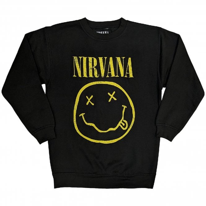 Rock Off Nirvana Yellow Smiley Sweatshirt in Black