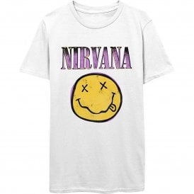Rock Off Nirvana Zerox Happy Face Pink / Purple T Shirt in White