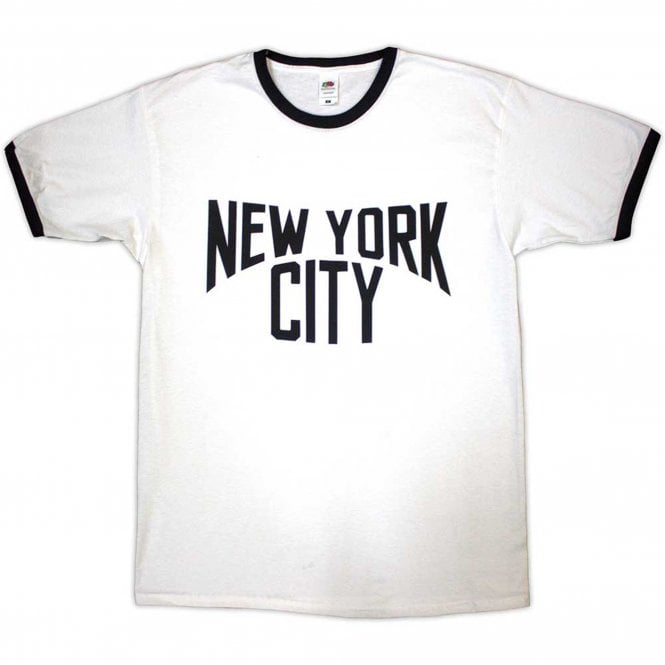 Rock Off NYC Text Logo Ringer T Shirt in White
