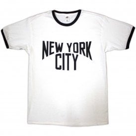 Rock Off NYC Text Logo Ringer T Shirt in White