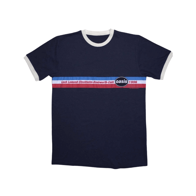 Rock Off Oasis 1996 Stripes Ringer T Shirt Navy