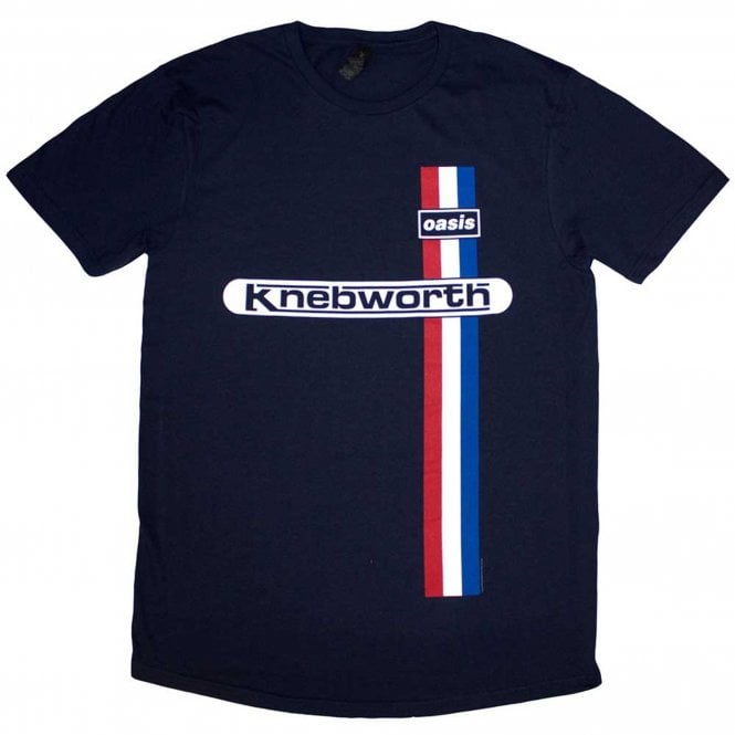 Rock Off Oasis Knebworth Vertical Stripe T Shirt in Navy