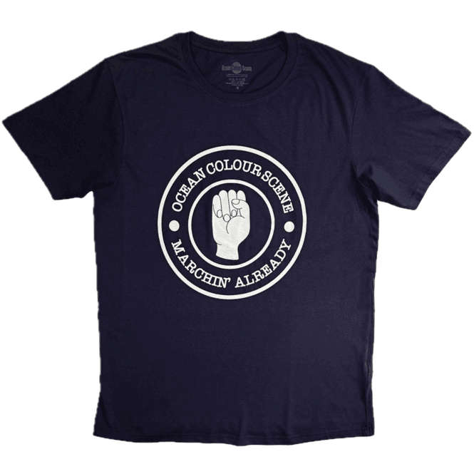 Rock Off Ocean Scene Marchin Fist T-Shirt - Navy