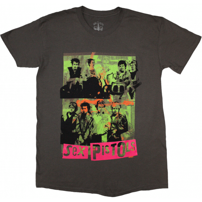Rock Off Sex Pistols Green Montage T-Shirt - Charcoal