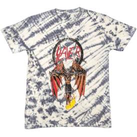 Rock Off Slayer Winged Crucifix T Shirt in White Dip Dye