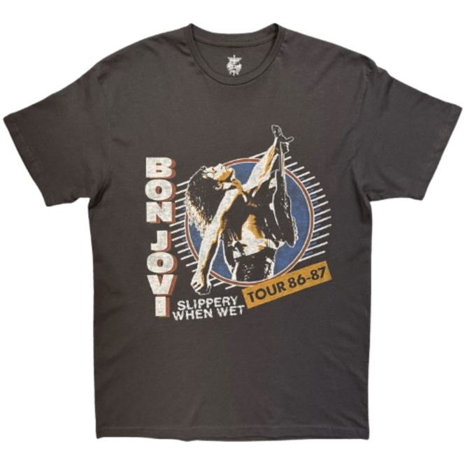 Rock Off Slippery When Wet Tour Bon Jovi T Shirt in Charcoal