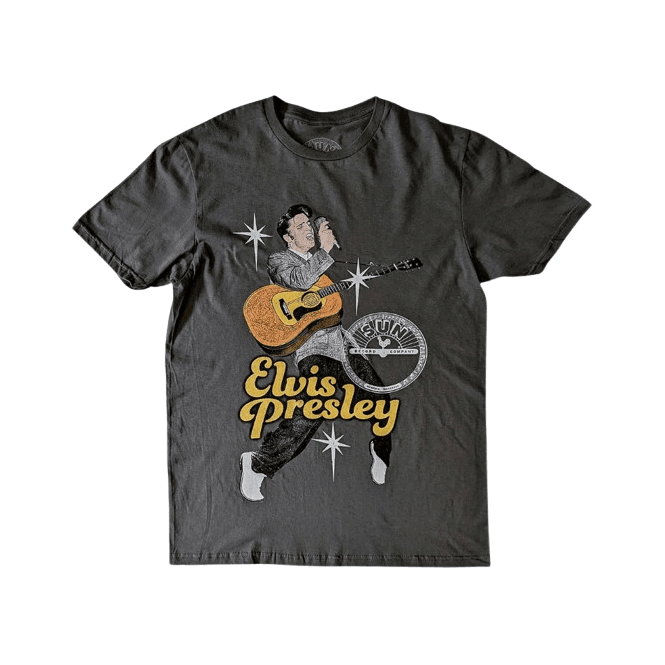 Rock Off Sun Records Elvis Toes T Shirt Charcoal