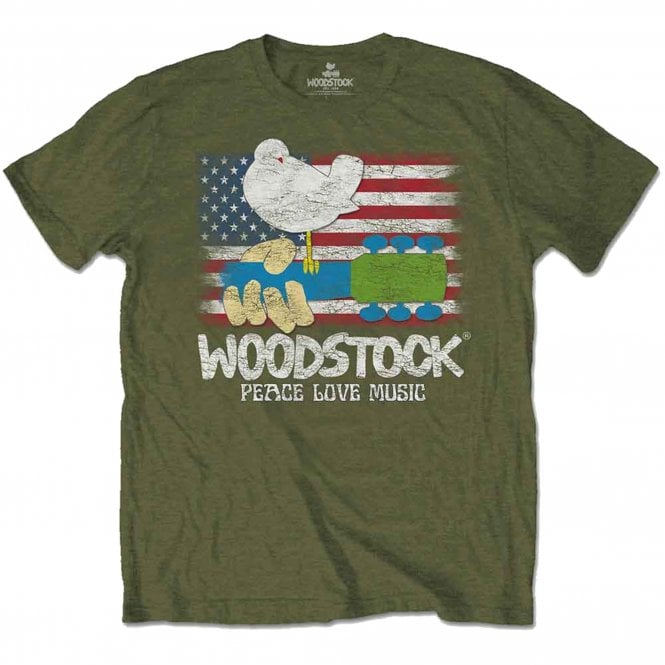 Rock Off Woodstock Flag T Shirt in Green