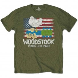 Rock Off Woodstock Flag T Shirt in Green