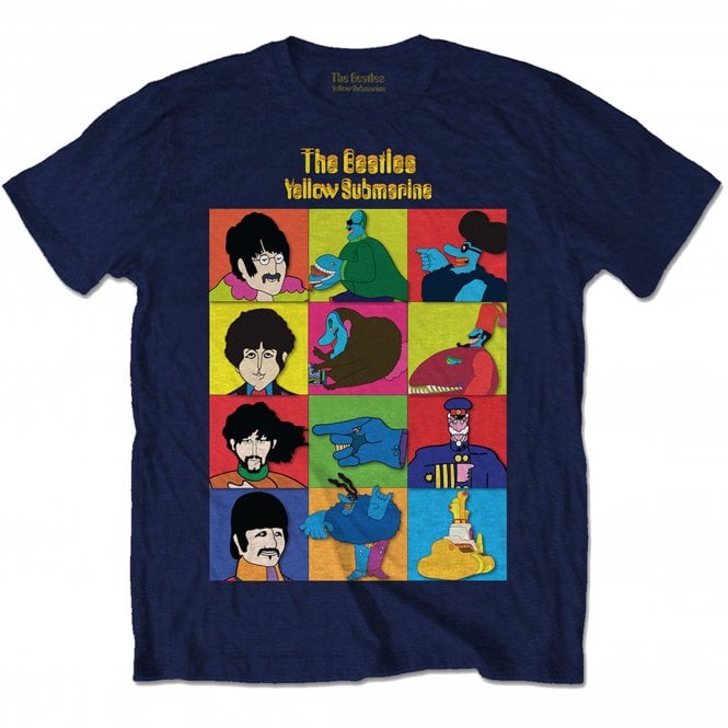 Rock Off Yellow Submarine Characters T Shirt in Navy