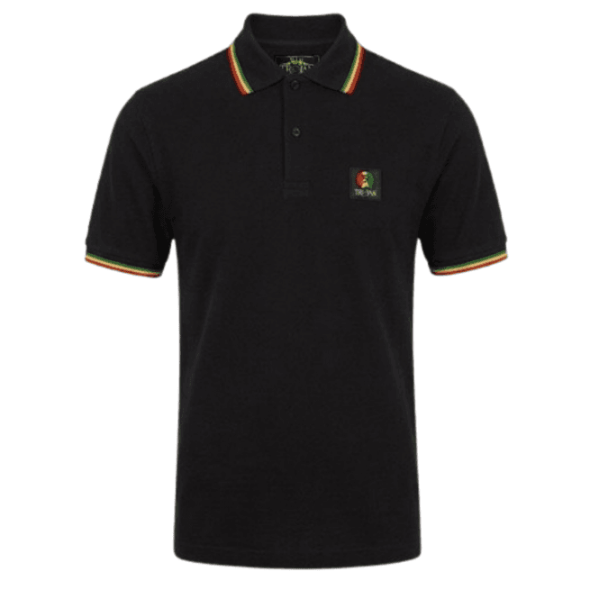 Trojan Flag Badge Pique Polo in Black
