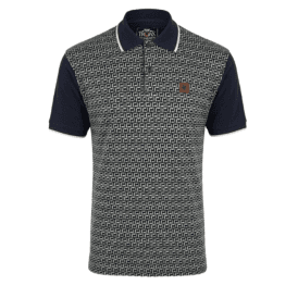 Trojan Geometric Jacquard Panel Polo in Grey
