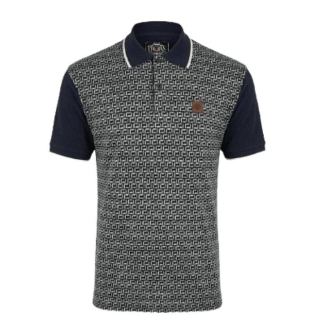 Trojan Geometric Jacquard Panel Polo Navy