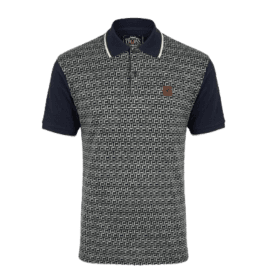 Trojan Geometric Jacquard Panel Polo Navy