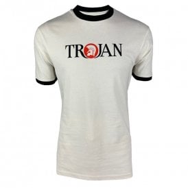 Trojan Logo Ringer T Shirt in Ecru
