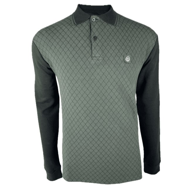 Trojan Ottoman Rib Panel Long Sleeve Polo Shirt - Black