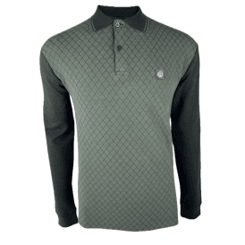 Trojan Ottoman Rib Panel Long Sleeve Polo Shirt - Black