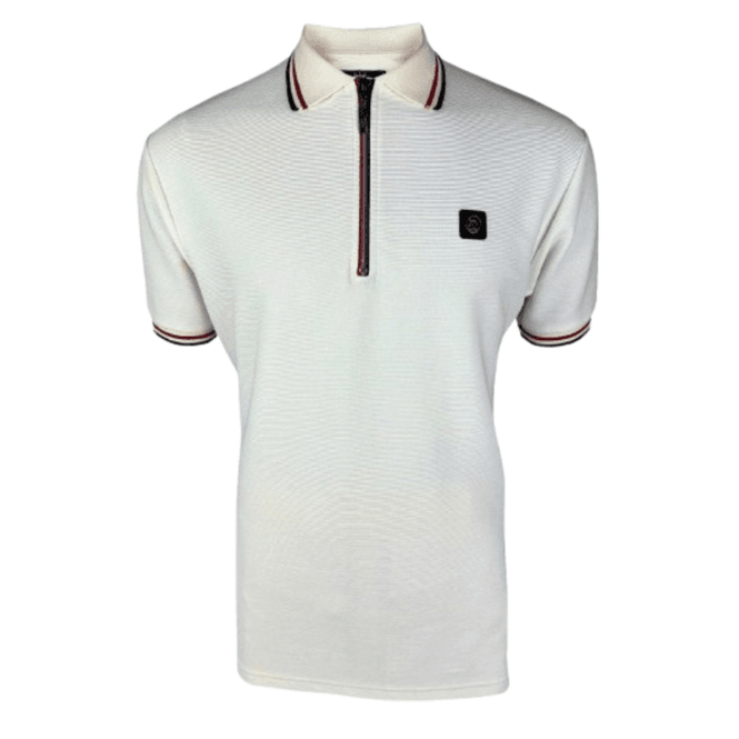 Trojan Ottoman Rib Zip Polo in Ecru