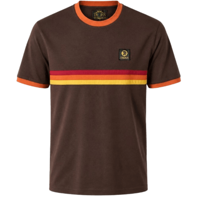 Trojan Stripe Front Tee in Chocolate