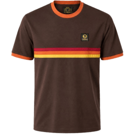 Trojan Stripe Front Tee in Chocolate