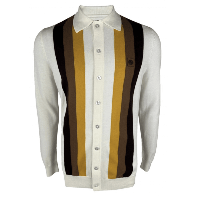 Trojan Stripe Panel Knitted Polo Shirt - Ecru
