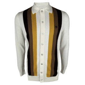 Trojan Stripe Panel Knitted Polo Shirt - Ecru