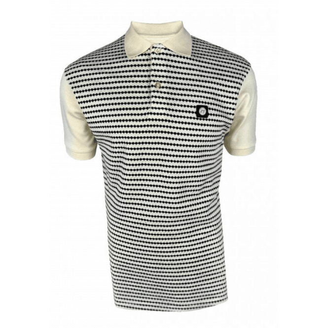 Trojan Textured Stripe Panel Polo Shirt - Ecru