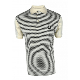 Trojan Textured Stripe Panel Polo Shirt - Ecru