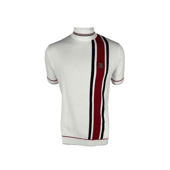 Trojan Textured Stripe S/s Turtle Neck Top Ecru