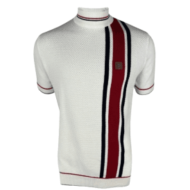Trojan Textured Stripe S/s Turtle Neck Top Ecru