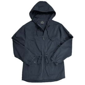 Trojan Twill Badged Hooded Parka Jacket - Navy