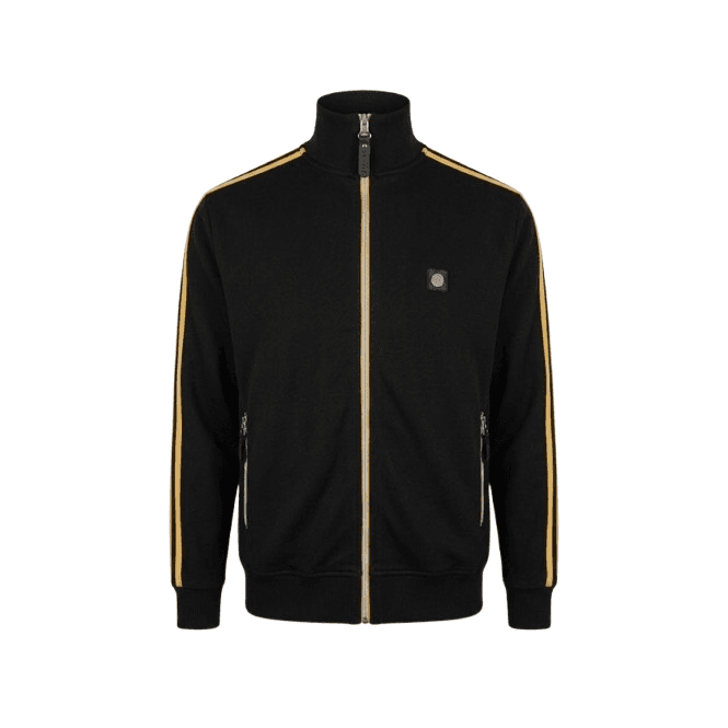 Trojan Twin-stripe Contrast Zip Track Top in Black