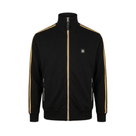 Trojan Twin-stripe Contrast Zip Track Top in Black